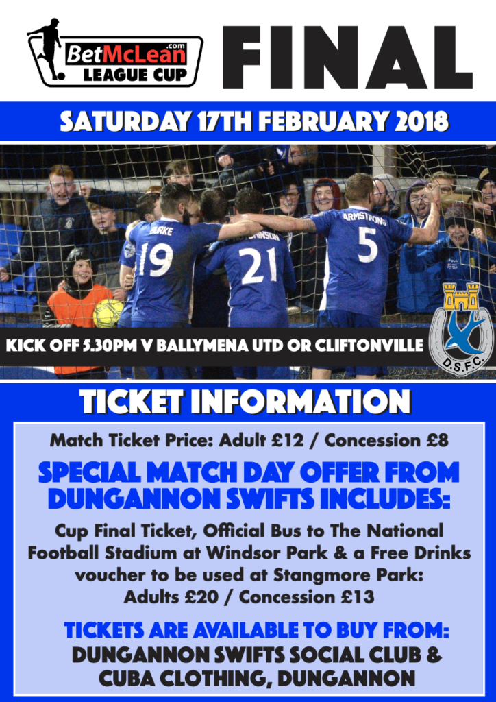 Bet McLean League Cup Final Ticket Information Dungannon Swifts FC